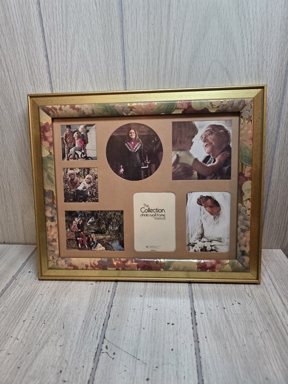Vtg Floral Photo Frame Multipicture Wood Intercraft Collection 10x12 Gallery